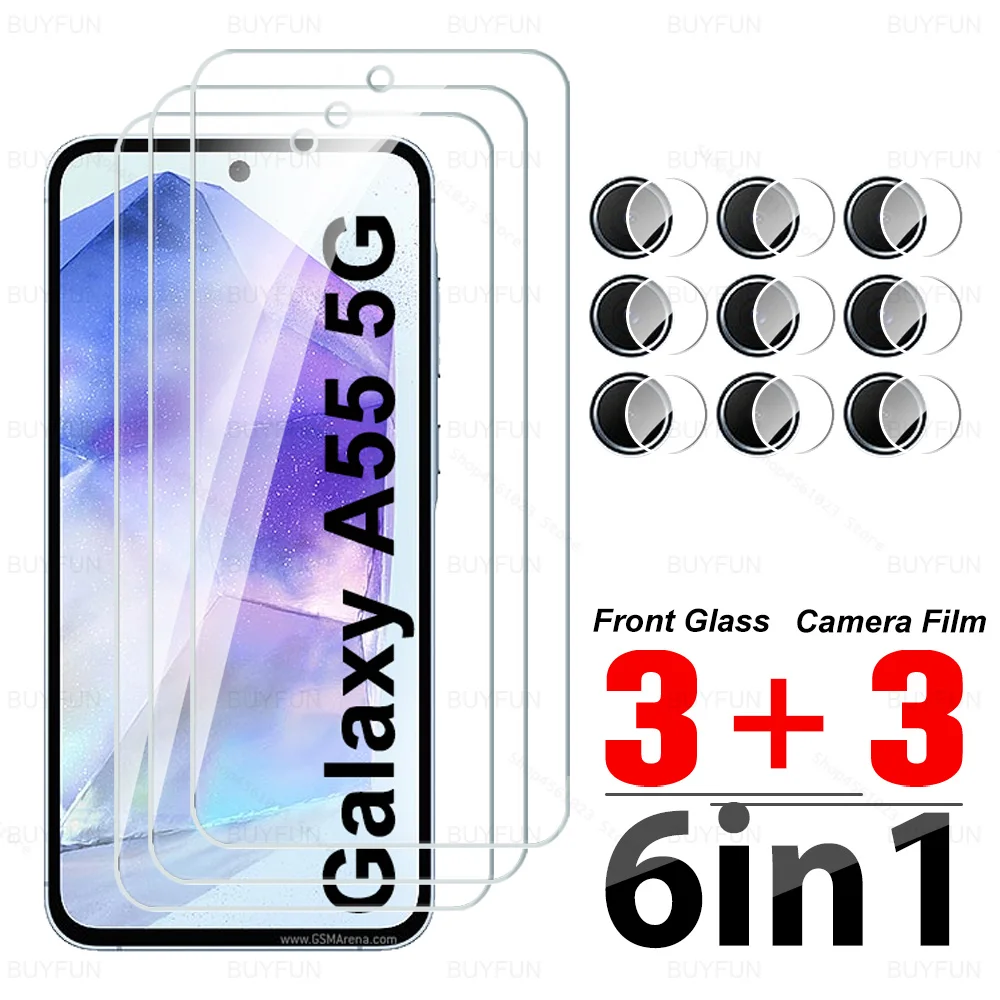 6 in 1 Glass For Samsung A55 5G Full Cover Tempered Glass Case For Samsung Galaxy A35 A25 A15 4G Screen Protector HD Lens Film