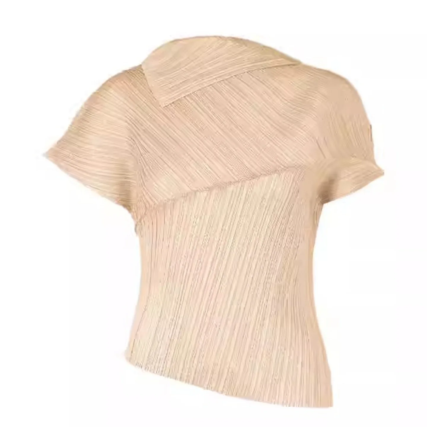 Miyake Pleated Women's T-shirt with High-end and Asymmetrical Design, Versatile Summer Women's Top