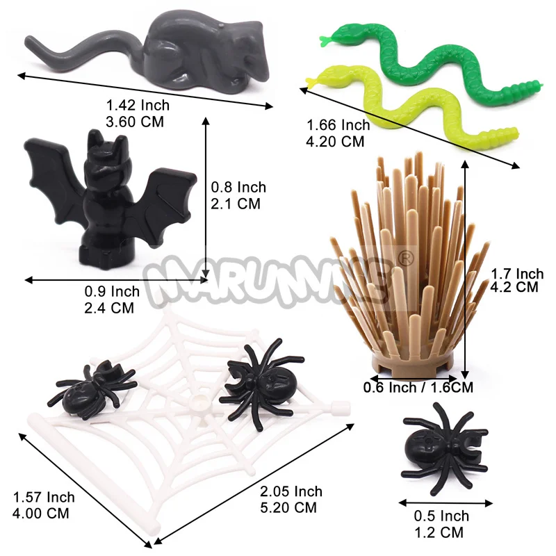 Marumine Halloween Building Blocks Accessories Spider Bat Mouse Snake Bush MOC Bricks Parts 6064 30238 30103 40234 Compatible