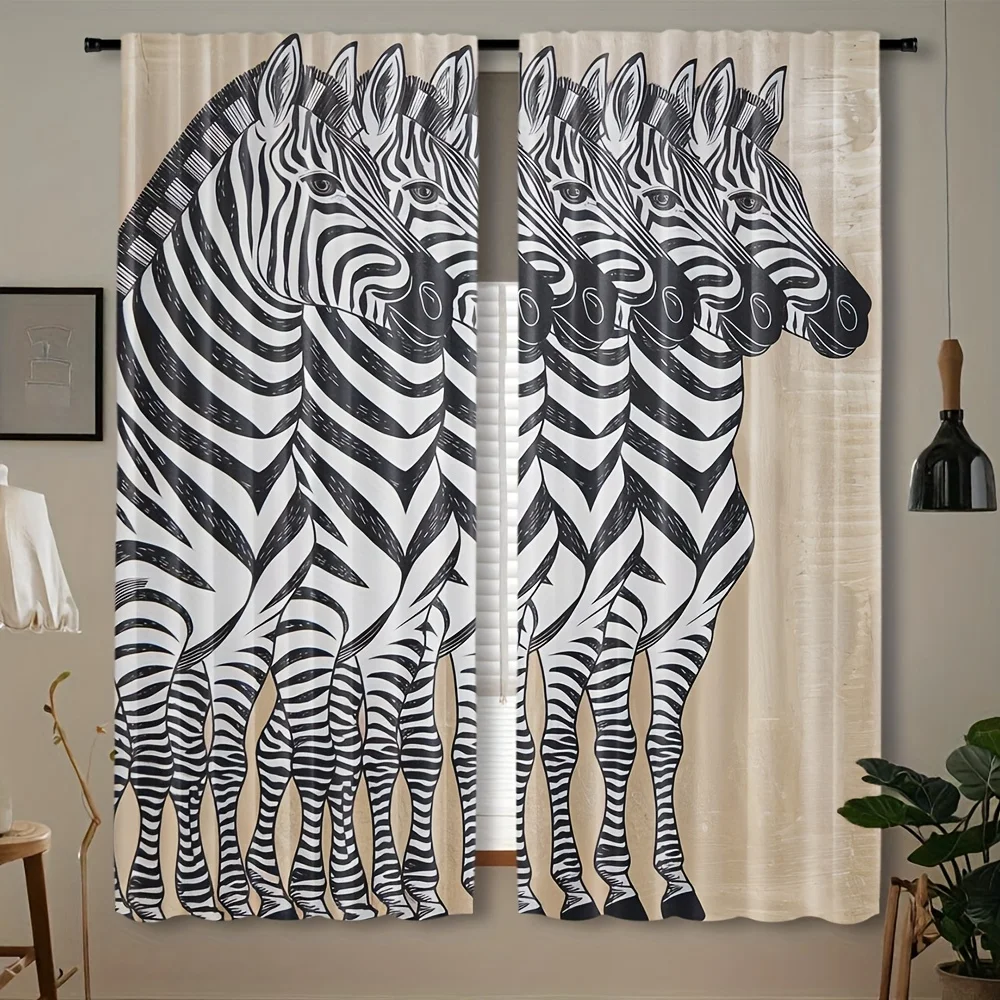 2 Panels Bold Zebra Print Curtains Animal Stripe Art Decor for Living Room Bedroom Office Kitchen Study Decorative Drapes