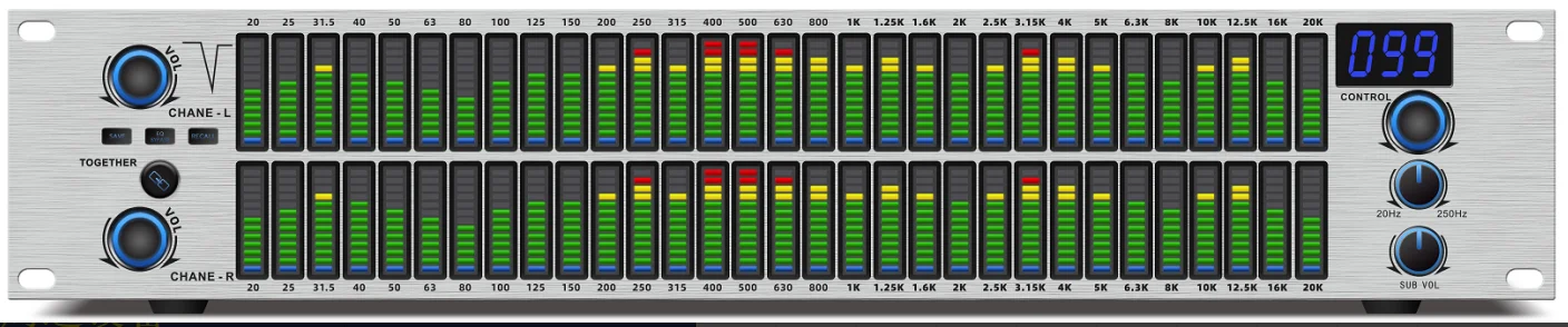 Professional 2U EQ Digital Equalizer Stereo Dual Graphics Spectrum Display 31-band Equalizer