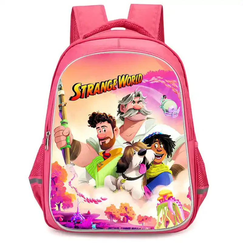 

Школьный рюкзак для девочек Disney с карманом на двойной молнии, детский школьный рюкзак с розовым мультяшным странным миром, прочные детские сумки 16 дюймов