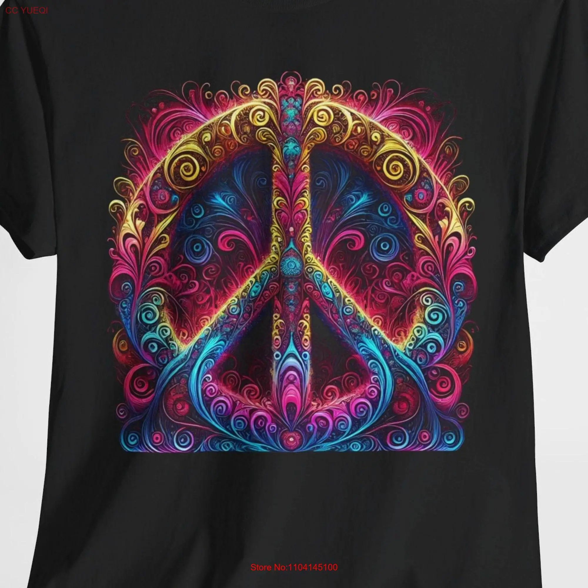 Psychedelic Peace T Shirt Vibrant Trippy Design Featuring a Sign long or short sleeves