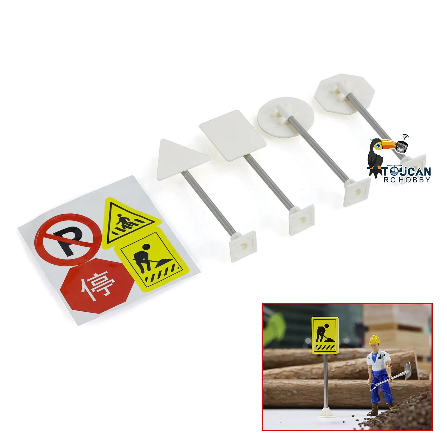 

In Stock Decorative Traffic Signs Barriers Spare Part Guardrail for Toy RC Construction Vehicle Truck Car Accessories Model