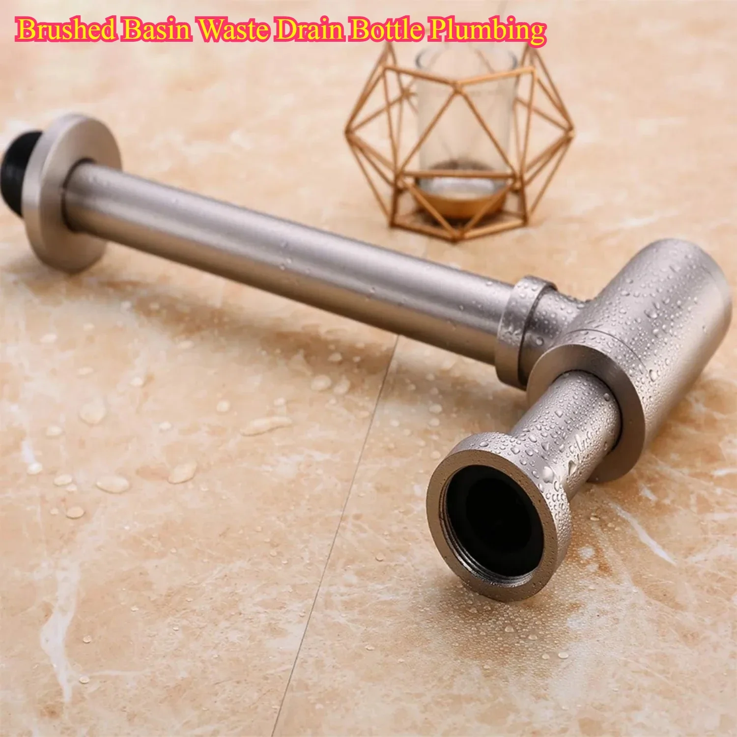Brass Sink Drain Kit with P-Trap Siphonic Drainage Pipe Brushed Finish - Bathroom Waste Water Discharge Pipe Assembly