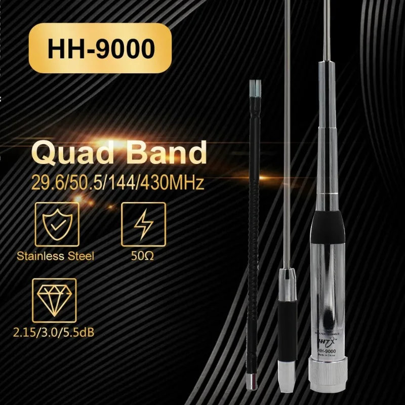 

HH-9000 Antenna Quad Band Car Mobile Radio Antenna SL16-Male 29.6/50.5/144/435MHz for TYT TH-9800 QYT KT-8900D KT-7900D Radios