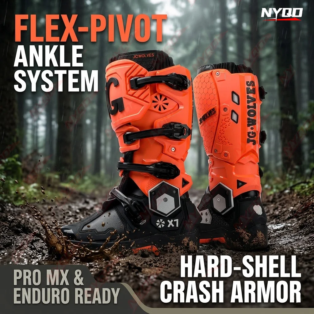

JG WOLVES Motorcycle Off Road Riding Boots Dual Axis Men Antifall Waterproof Long Heavy Durable Protective Gear for Motocross