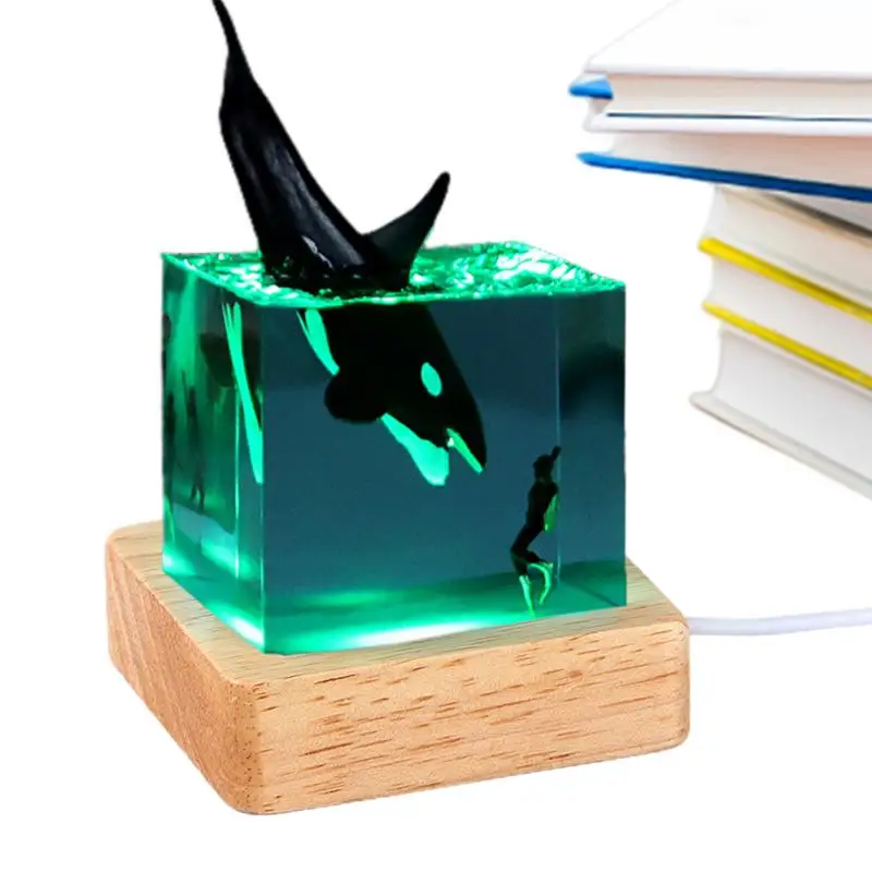 Marine Resin Whale Humpback Whale 5cm Cube Ornament Luminous Mini Night Light Birthday Gift Ornament Lamp Plug-in Novelty