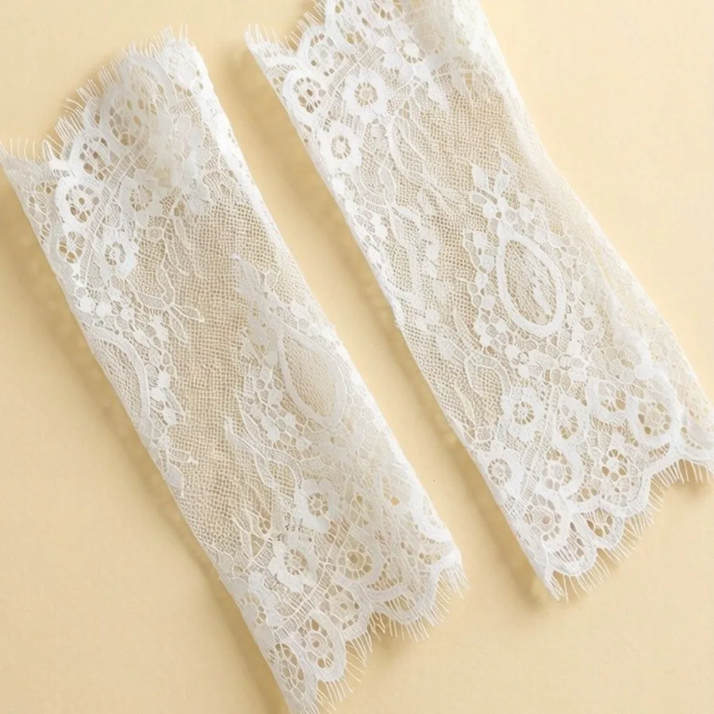 Flower Pearls Decoration Fingerless Lace Gloves Mesh Thin Bridal Arm Sleeves Solid Color Ruffle Edge Wedding Gloves Women
