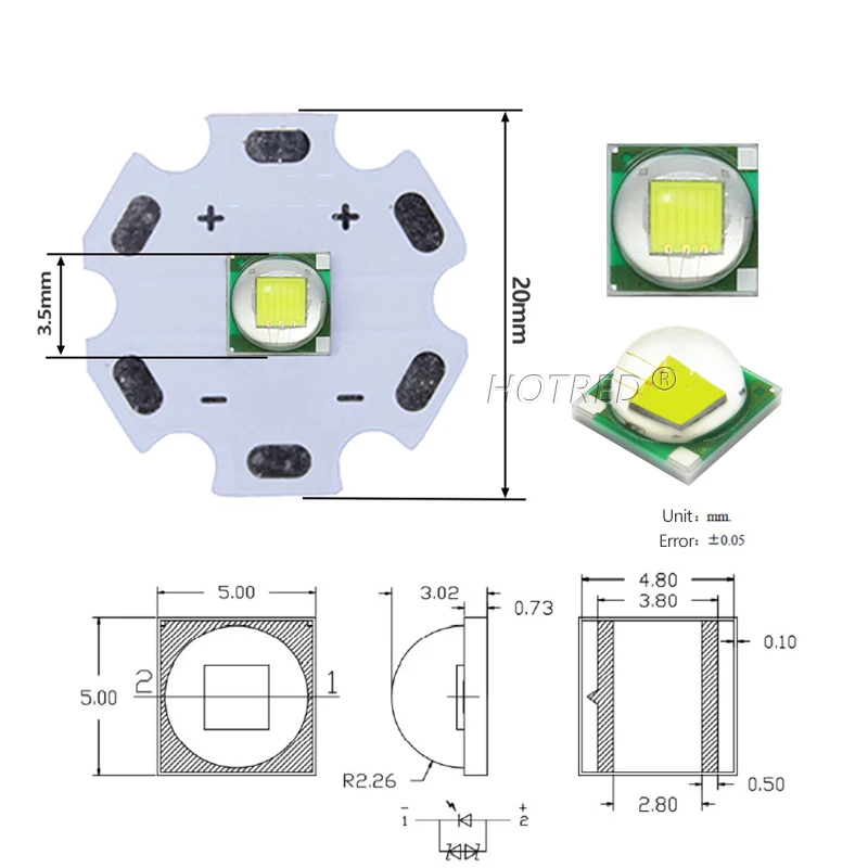 LED de alta potencia para bicicleta y coche, piezas de linternas de 3V y 5050 V, diodos de Chip 5050-L2, 5w10W 3,7 XLM T6 XMLL2