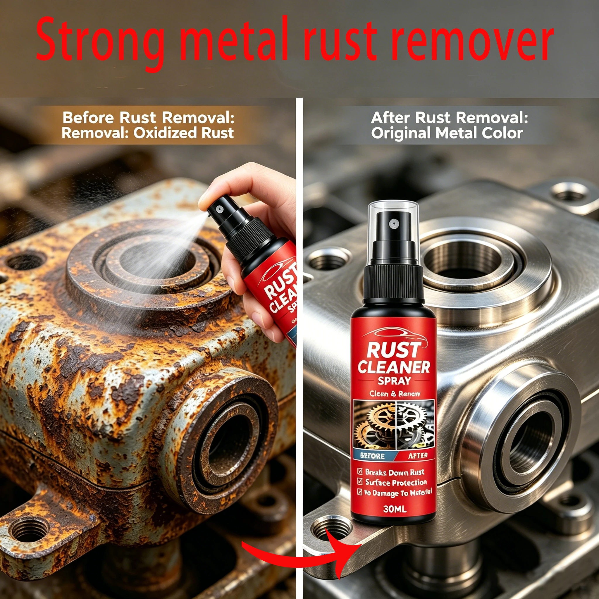 Car Rust Remover Spray, Quick Metal Surface Cleaner & Auto Parts Derusting Agent, Effective Rust Remover for Daily Care