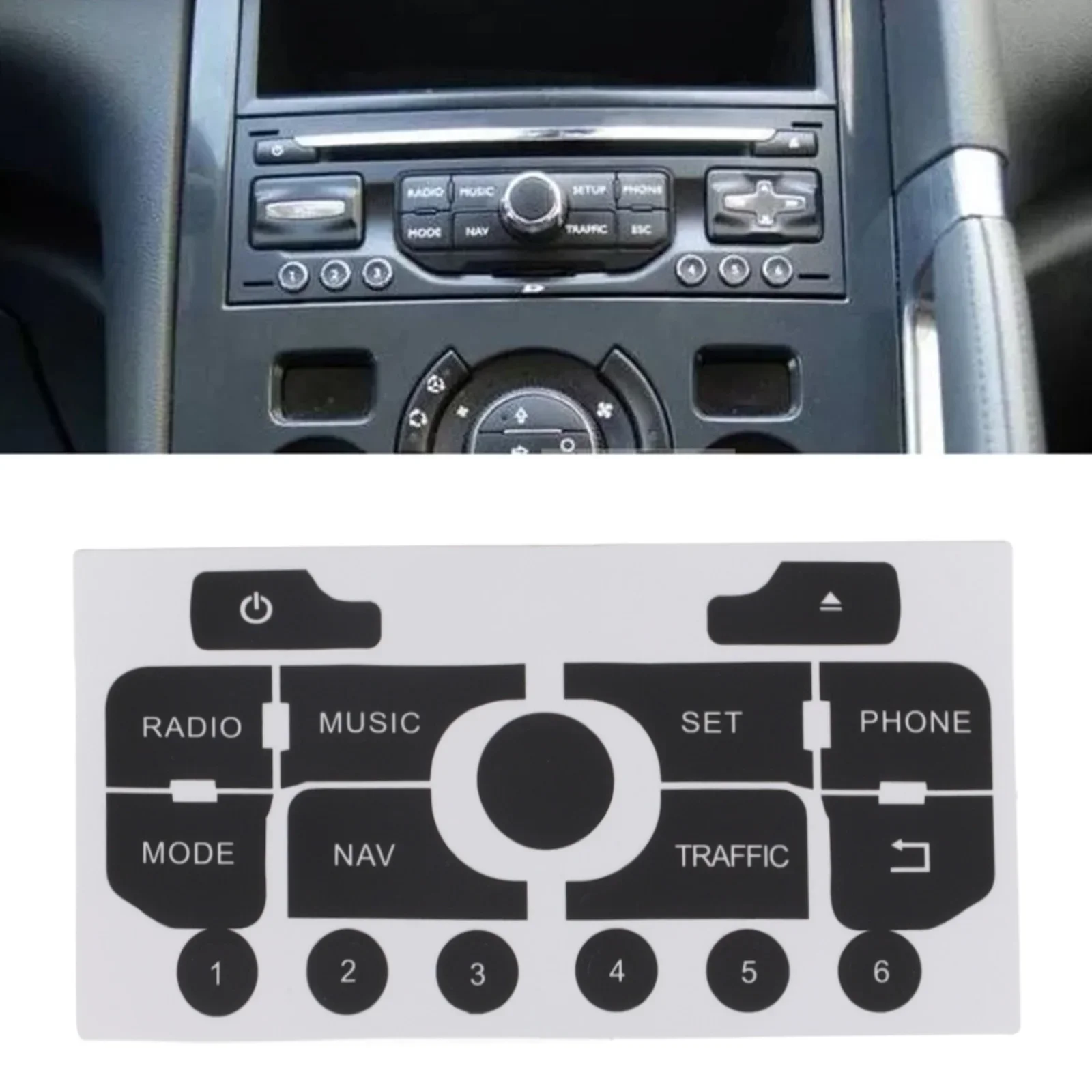 1PCS Navigation Radio Button Repair Patch Button Repair Decal Sticker Set  Black Overlay White Lettering And Characters