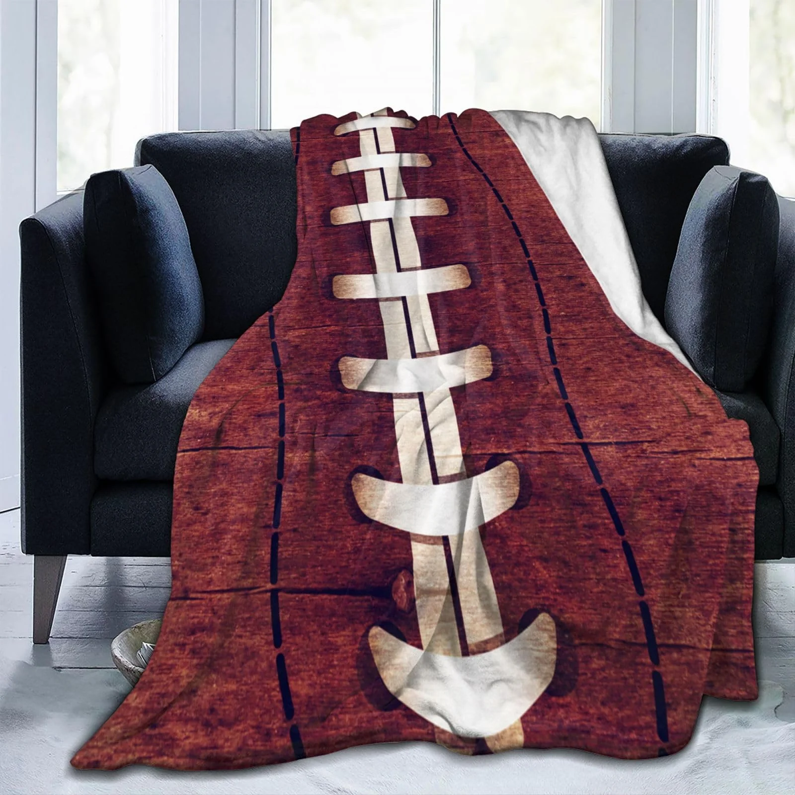 

VIKAMA Vintage Football Throw Blanket, Retro American Football Print Soft Flannel Blanket for Sports Fans Couch Decor