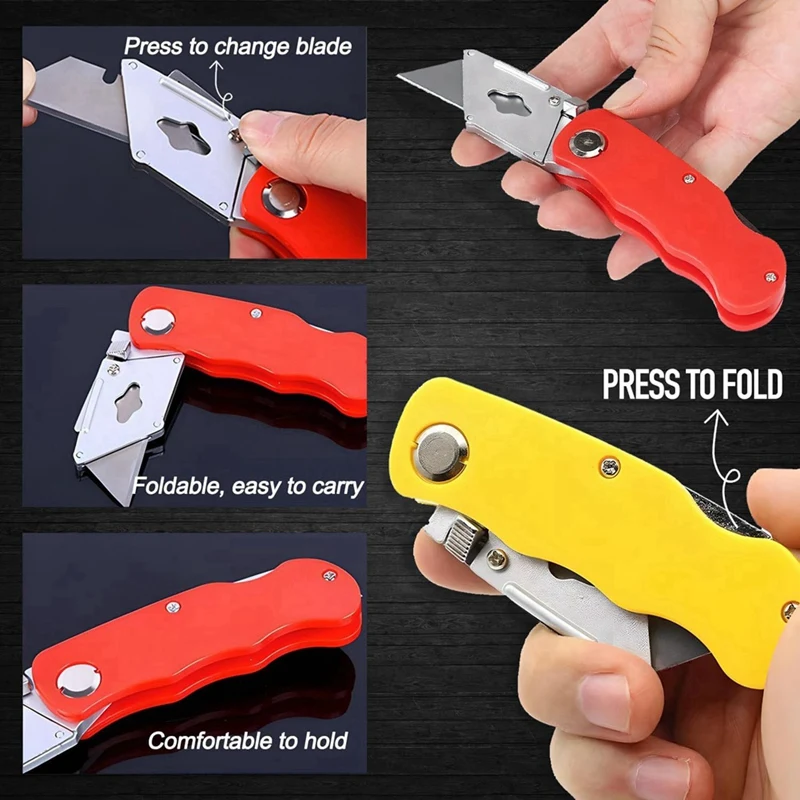 ABDJ-10Pcs Folding Utility Knives & 50Pcs Blades Set For Crafts, Retractable Box Cutters, Exacto Knife, Paper Cutter