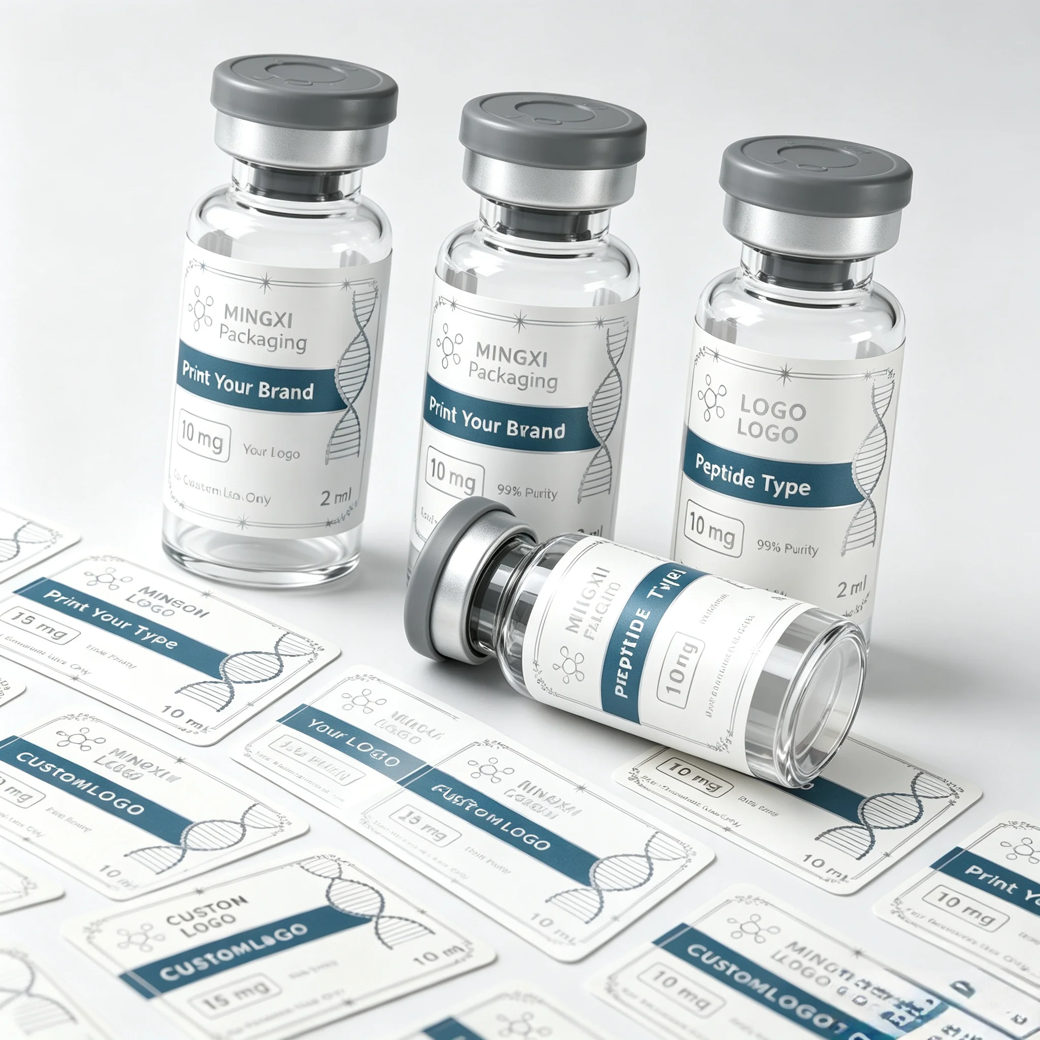 Waterproof High Temp‑Resistant Self‑Adhesive Peptide Vial Labels Precision Printed Stickers for Injectable Health Supplement Via