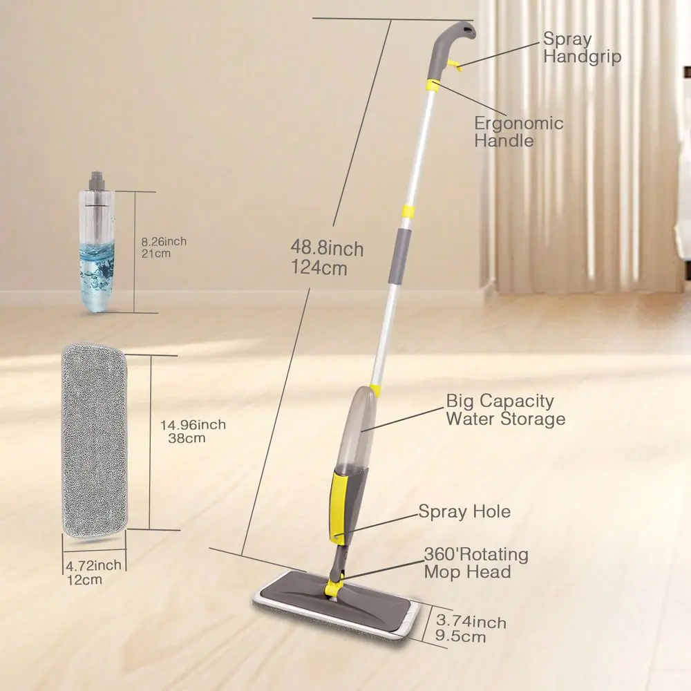 Mops For Floor Cleaning, Microfiber Dust Wood Floor Mop, Wet Spray Mop With 1 4 Reusable Washable Pads For Home Commercial Hard