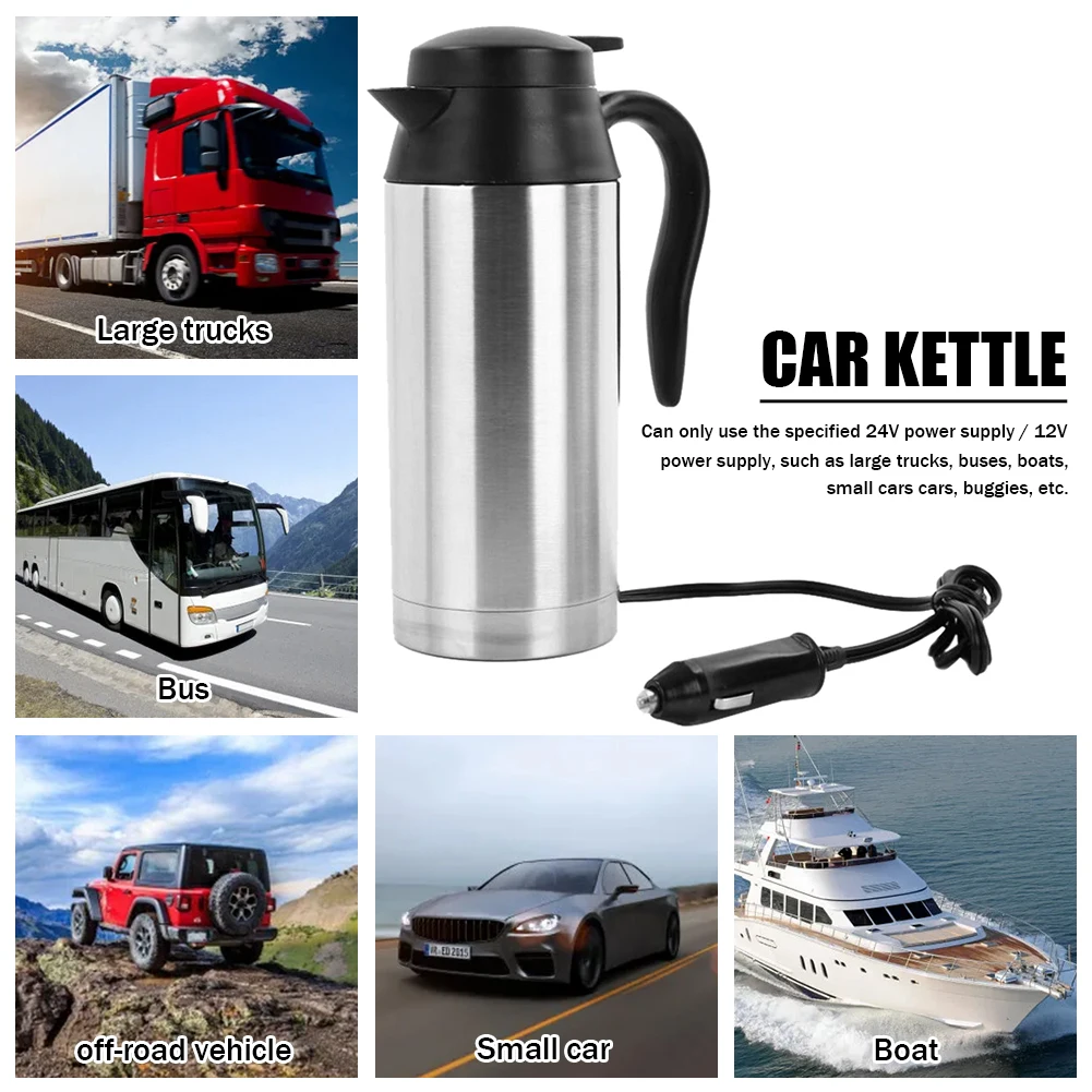 

12/24V Car Electric Kettle 750ml Car Coffee Mug Boil Dry Protection Stainless Steel Car Kettle Boiler Heating Travel Cup Kettle