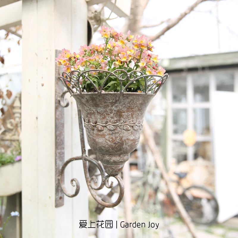 زارع معلق على الحائط ريفي، حامل زهور معدني عتيق، لهجة حديقة مزخرفة #2