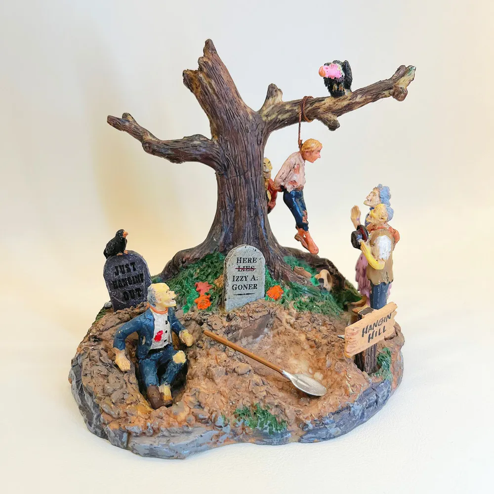 Halloween Spooky Hangin Hill Graveyard Resin Figurine Zombie Cemetery Scene Home Decoration Collectible