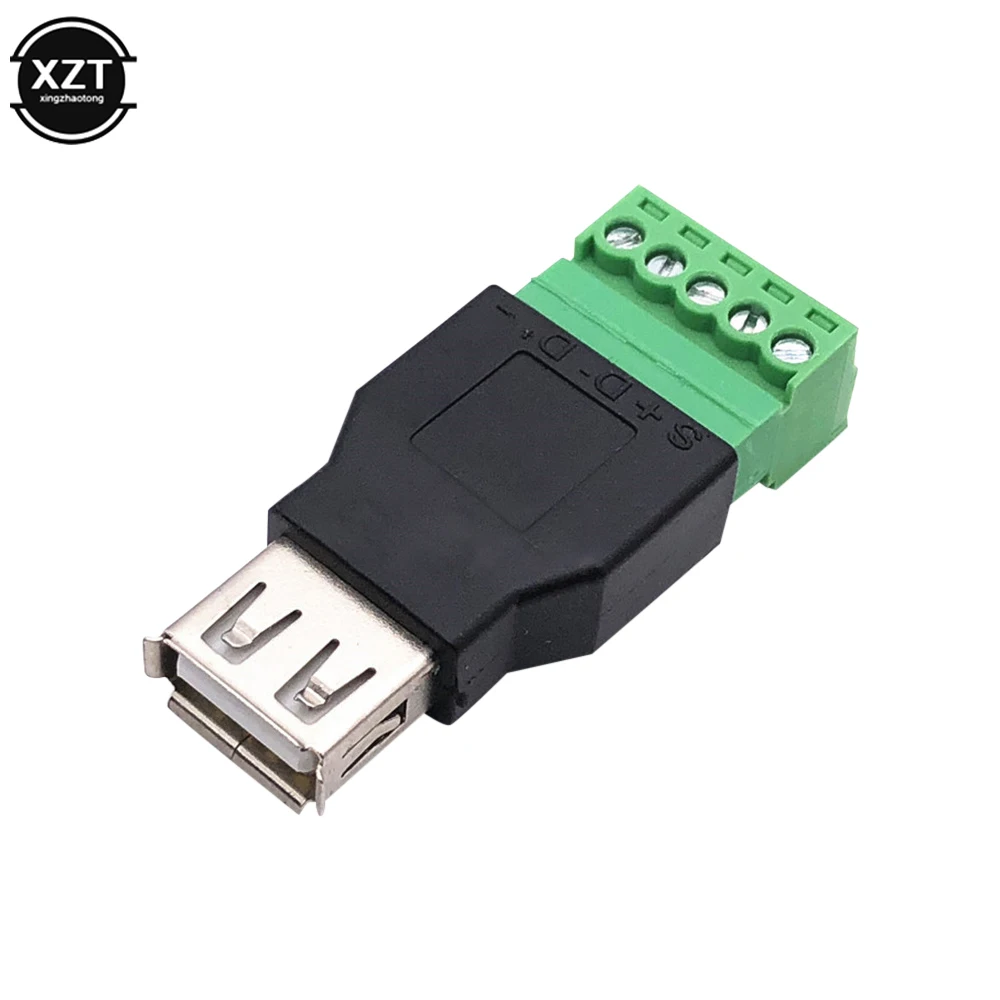 Solderless USB To 5P Terminal USB2.0 Solderless Plug Male Female USB A Male Green Terminal ConnectorUSB Solderless Plug