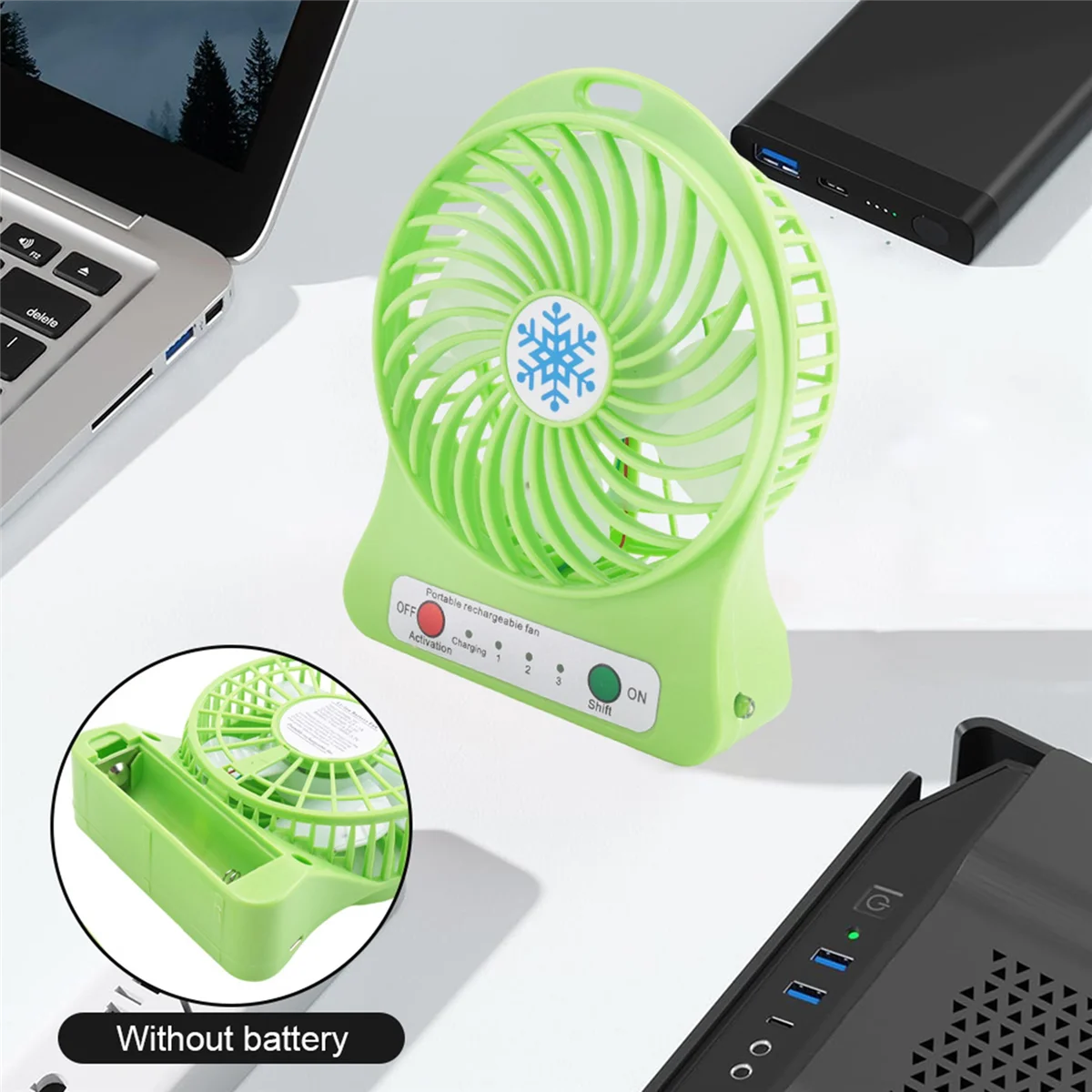 M08K Portable Rechargeable Mini Fan Air Cooler Mini Desk Fan USB Cooling Rechargeable Handheld Fans Green