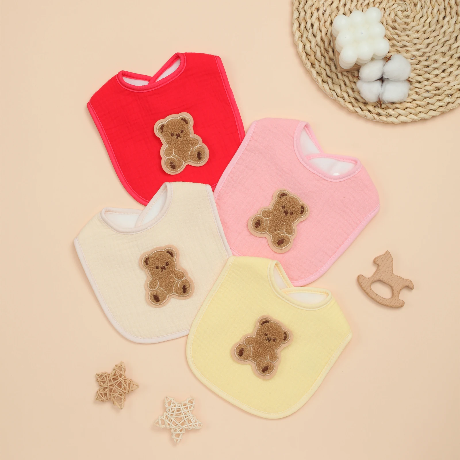 

Комплект из 4 детских нагрудников, мягкие хлопковые нагрудники для мальчиков и девочек, толстый впитывающий нагрудник для кормления и прорезывания зубов, слюнотечения, регулируемая защелка