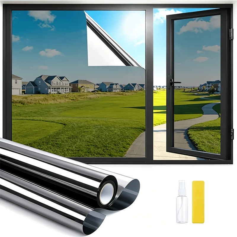 One Way Privacy Window Film Heat Control UV Protection Anti Glare Light Block Static Cling Removable for Home Balcony Glass