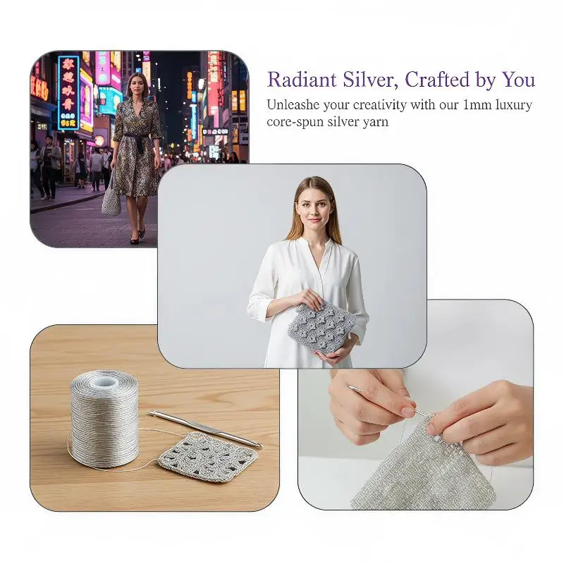 Luxury 1mm Shiny Silver Crochet Thread High Tenacity Weaving Line for DIY Handmade Bag Craft Beginners Use