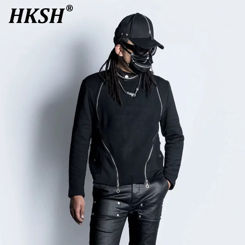 HKSH Spring Autumn New Men's Tide Punk Dark Trend Pioneer Original Lining Double Zipper Sweater Fashion Chic Techwear Top HK3304