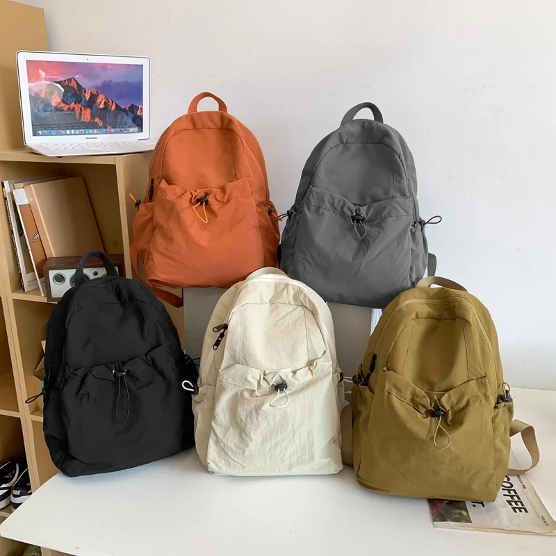 Nylon Zipper Sewing Chain Solid Color Shoulder Bag Fashionable Simple Classic Backpack Women\'s Bag Portability Fold Student Bag