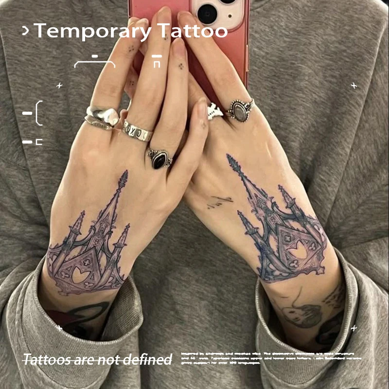 

American Retro Castle Hand Herbal Juice Tattoo Sticker for Men and Women Waterproof and Durable Temporary Tattoo Party Gifts Y2K