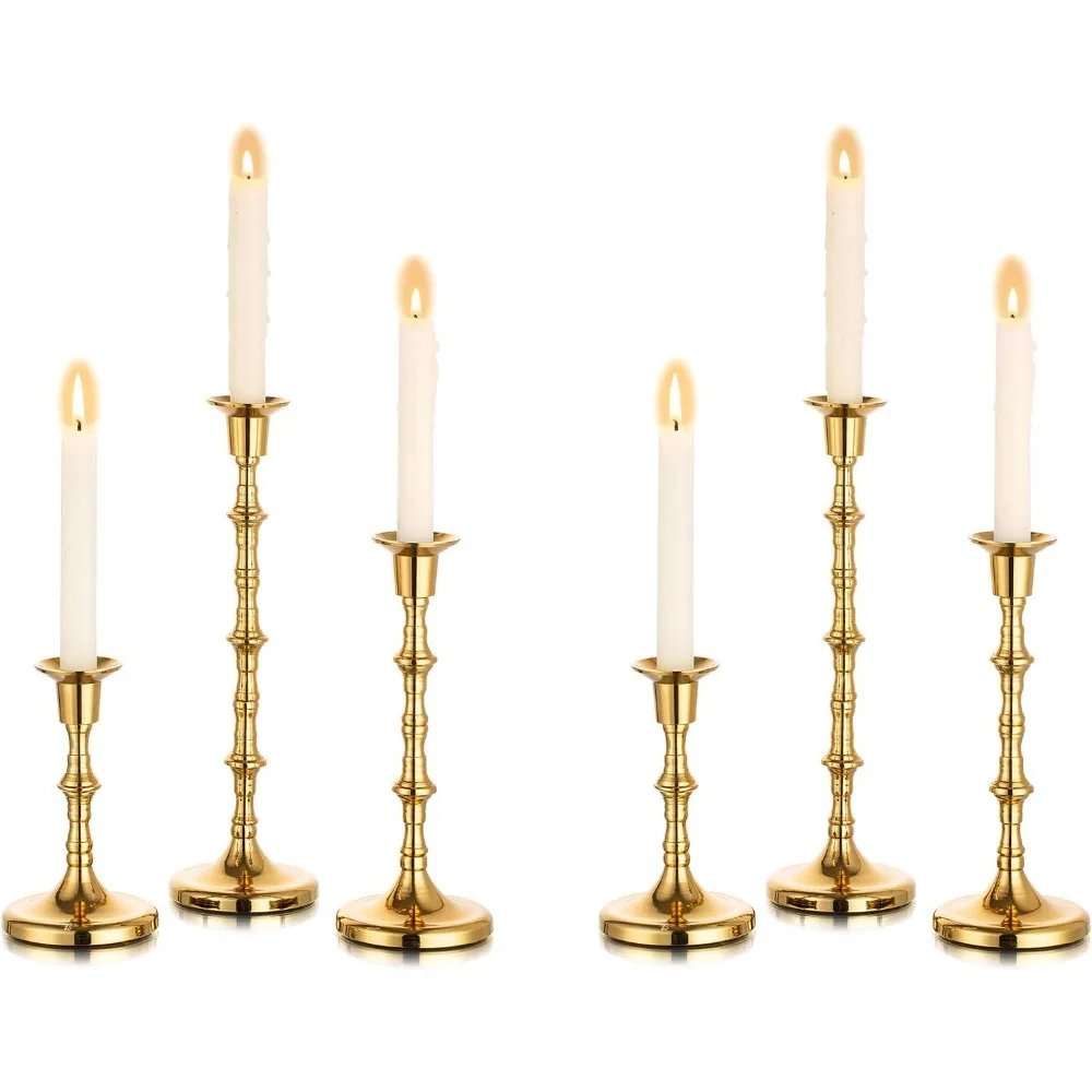 Nuptio Candle Holder Taper Candlestick Holders Gold Candle Holders for Unity Candles Metal Long Stem Candle Holders Set of 6