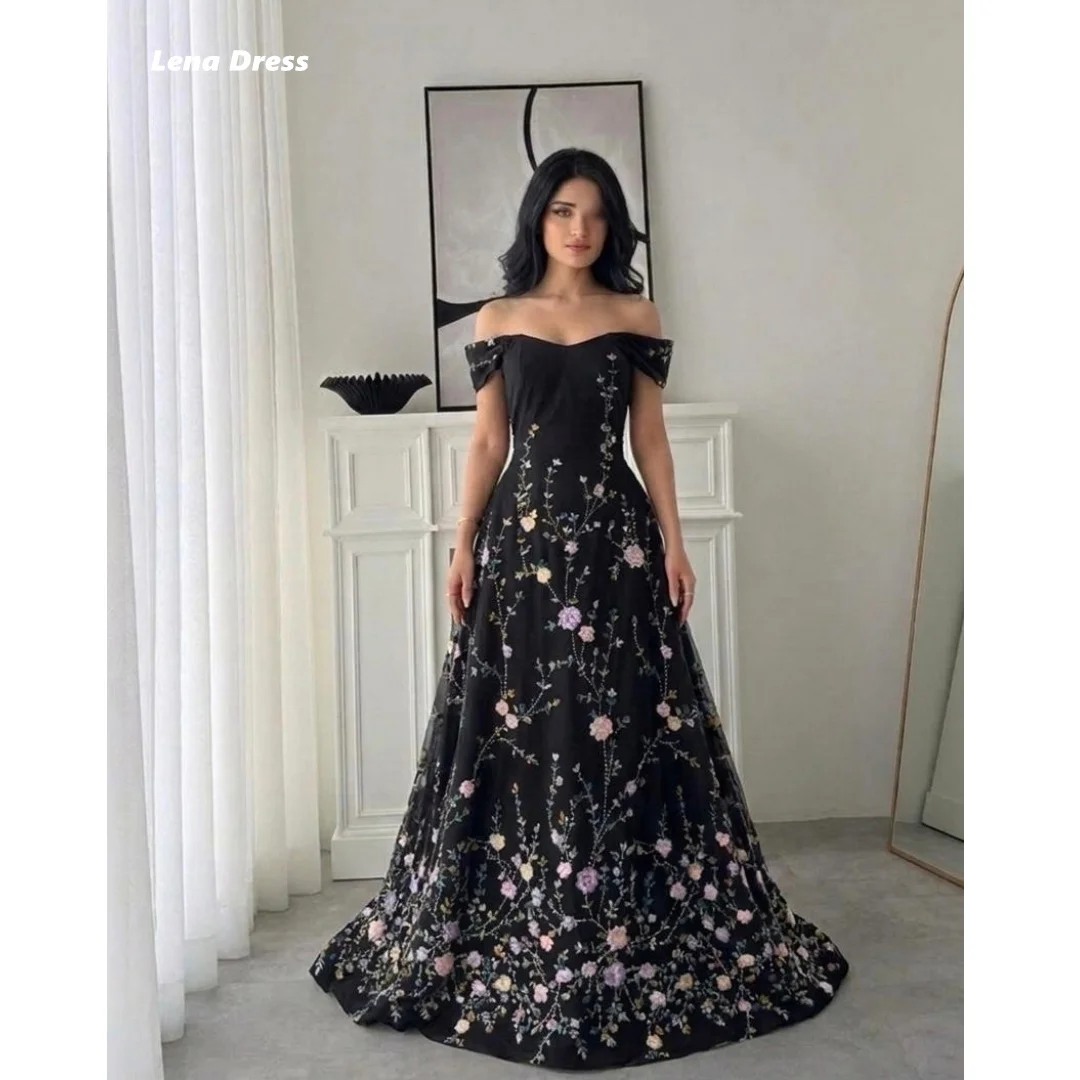 

Lena Luxurious Evening Dresses for Special Occasions Black Women's Evening Dress for Elegant Party Floral Lace Customized Line A