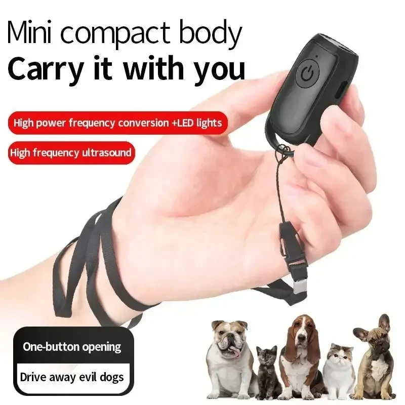 Portable Ultrasonic Anti Bark Deterrent Device Long Distance USB Rechargeable with LED Light Outdoor Dog Barking Control Trainer