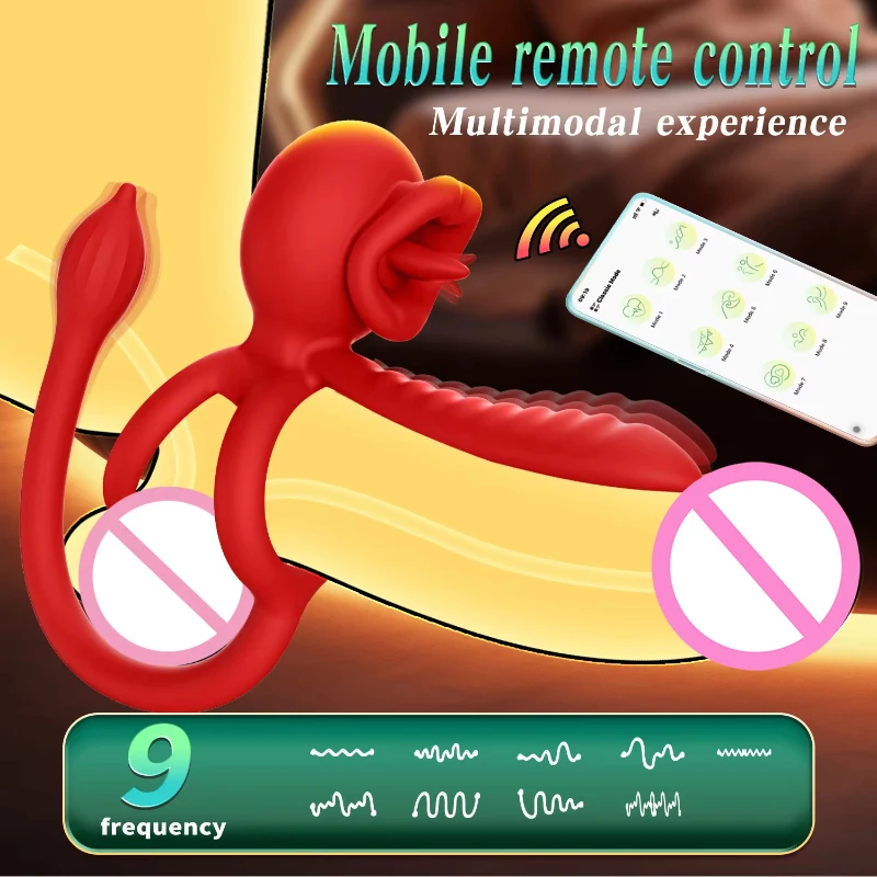 APP Vibrating Cock Ring Sleeve Rose Clitoral Vibrators Tongue Clit Stimulator Anal Plug Prostate Massager Sex Toys for Men Women view 4