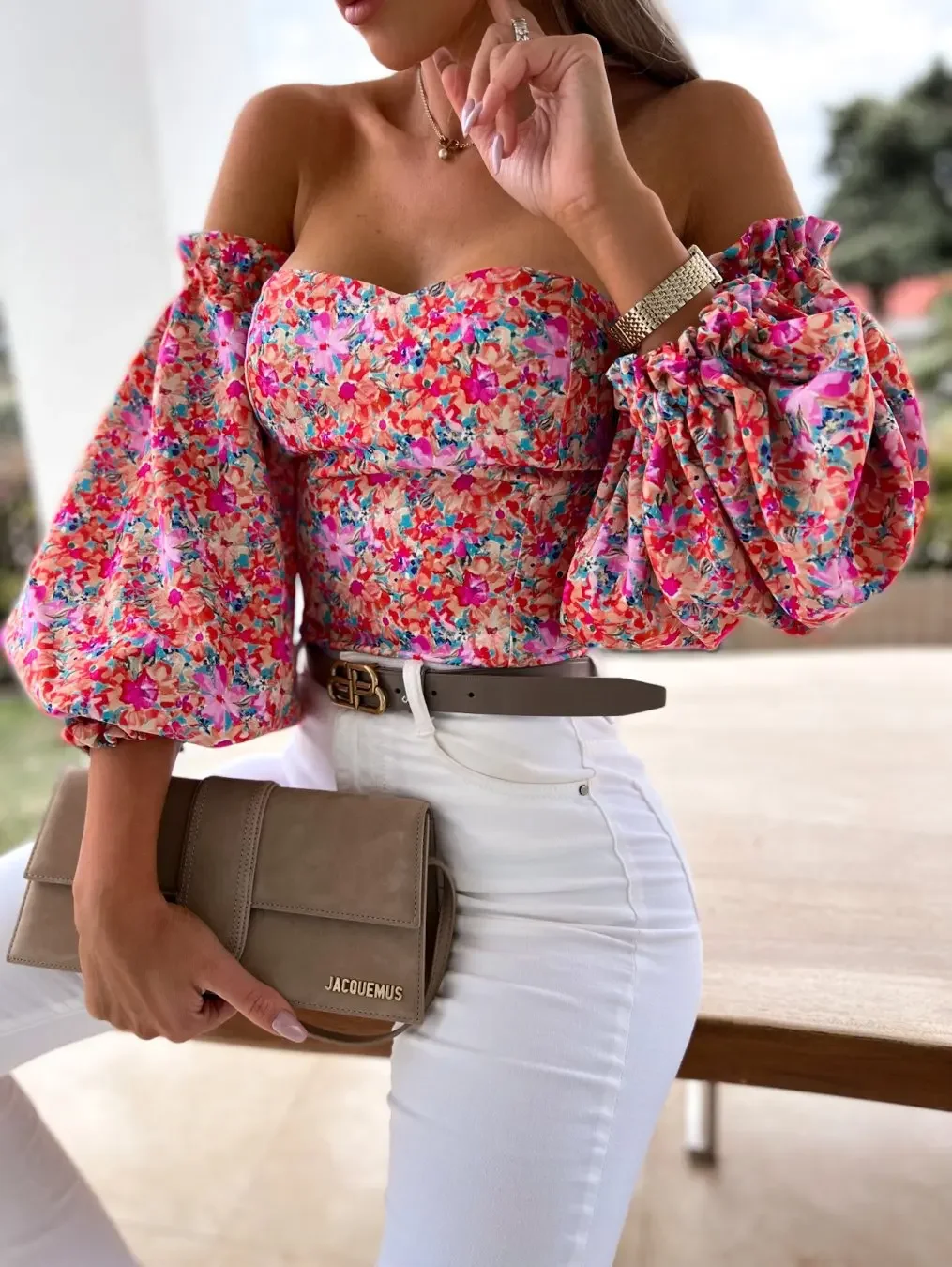 Summer Sexy Off The Shoulder Blous Women Fashion Slash Neck Tube Top Floral Puff Sleeve Blouse Women