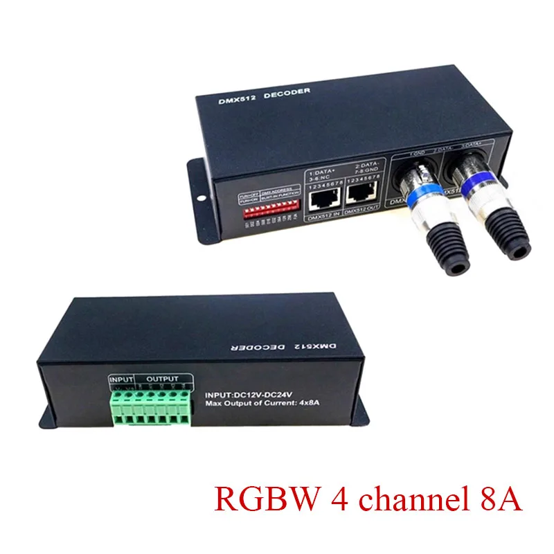 DMX512 Decoder RGBW Controller 3/4 Channel 24A/32A LED Pixel Splitter for RGB LED Strip Lights Stage and Architectural Lighting