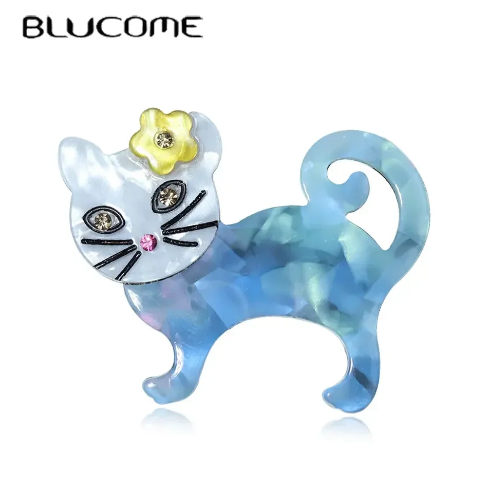 Blucome Handmade Acrylic Animal Cat Brooches for Women Men Lovely Sitting Cat Pet Casual Party Brooch Pin Jewelry Accesso