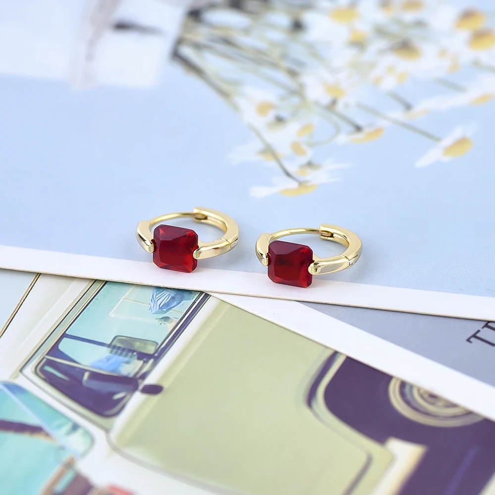 925 Sterling Silver Needle Classic Retro Square Single Color Zircon Gold and Silver Circle Earrings Light Luxury Fashion Jewelry