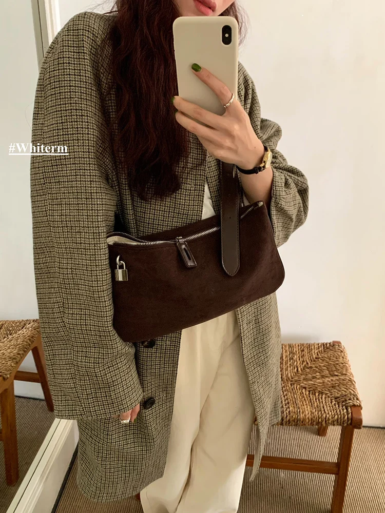 Autumn And Winter New Retro Suede Like Frosted Women's Bag With Personalized High-end Feel, Single Shoulder Crossbody Bag Trendy