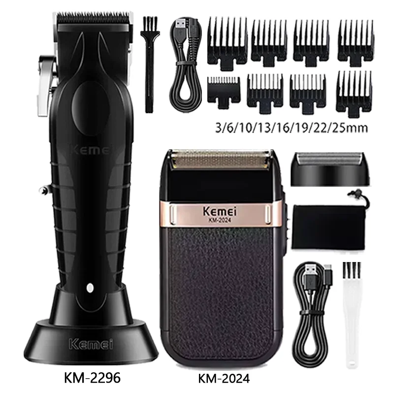 Kemei Hair Clipper Km-2296 Km-MAX5090 Km-2024 Barber Blading Hair Cutting Machine Clipper Grooming Cordless Rechargeable Shaver