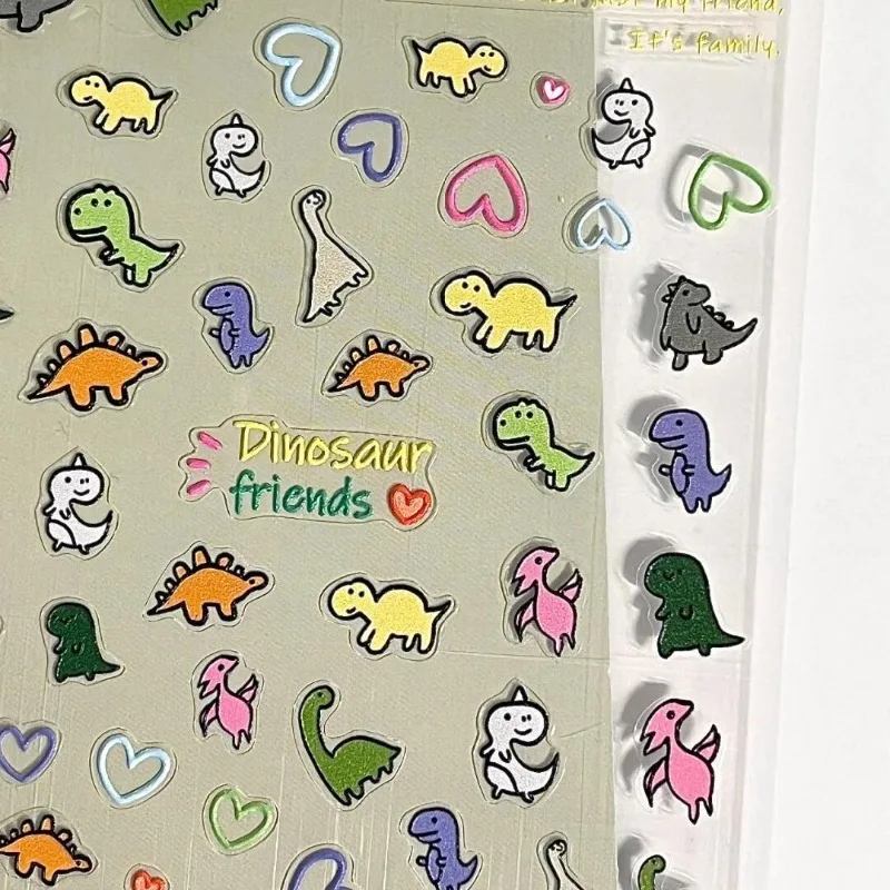 

Cute Cartoon Dinosaur 3D Embossed Stickers Dopamine Colorful Line Love Heart Decor Stickers for DIY Camera Pen