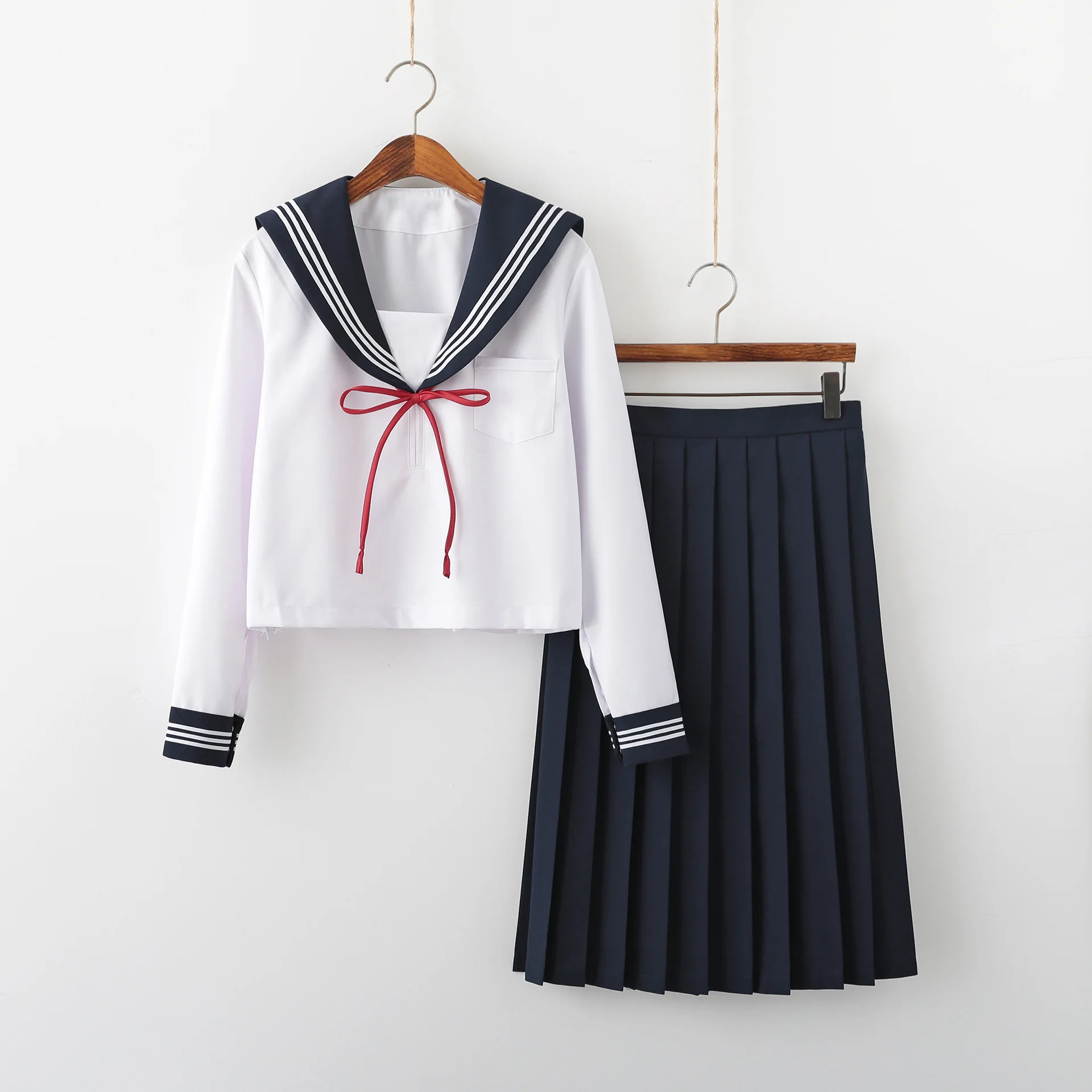 Women Japanese College Style Basic JK Uniform Set, White Sailor Suit Three-Piece Outfit, Classic Class & Campus Daily Wear