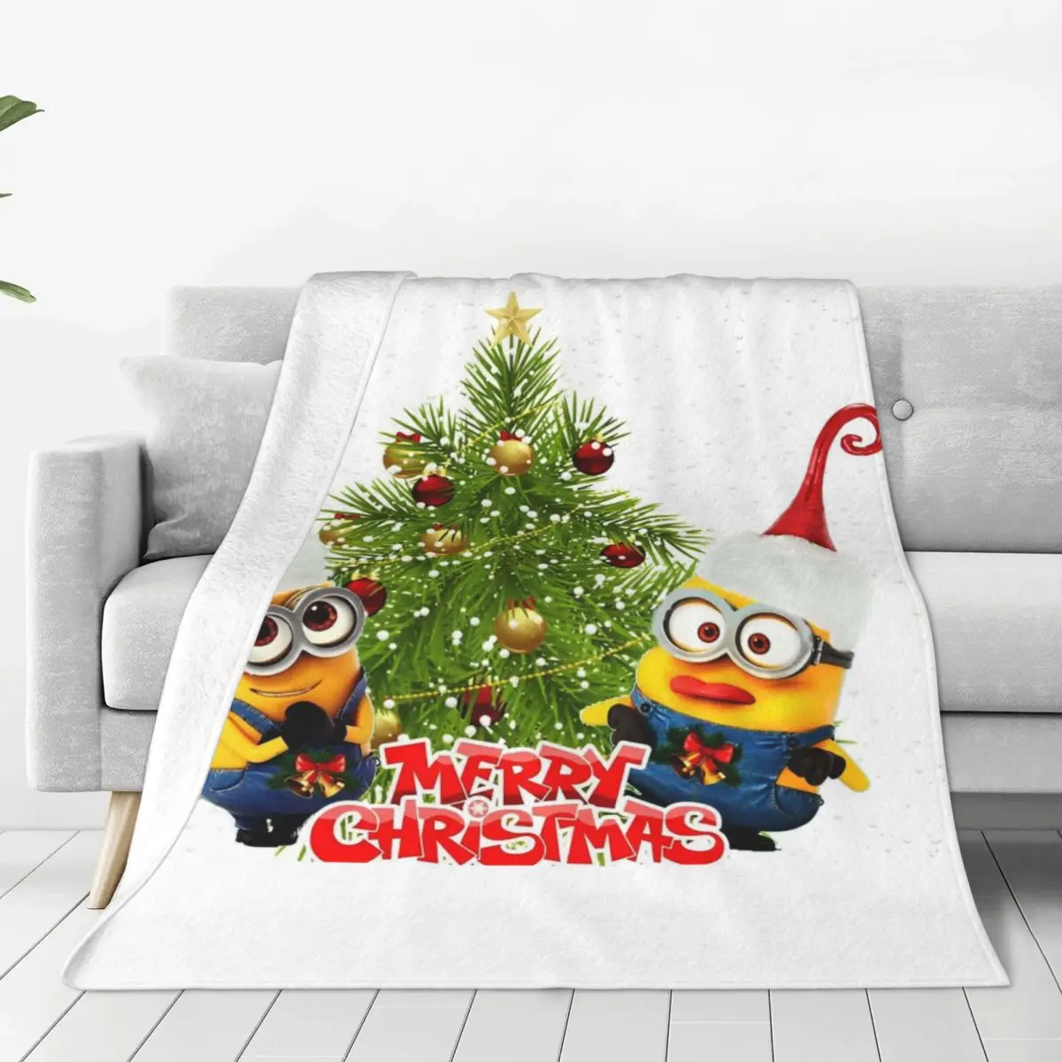 Christmas Cute Minions Cartoon Blanket Yellow Big Eyes Camping Flannel Throw Blanket For Couch Chair Soft Quality Bedspread Gift