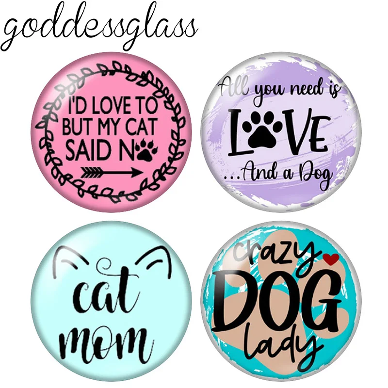 New Cute Footprints Love Pet Dog Cat Quotes 10pcs 12mm/18mm/20mm/25mm Round photo glass cabochon demo flat back Making findings