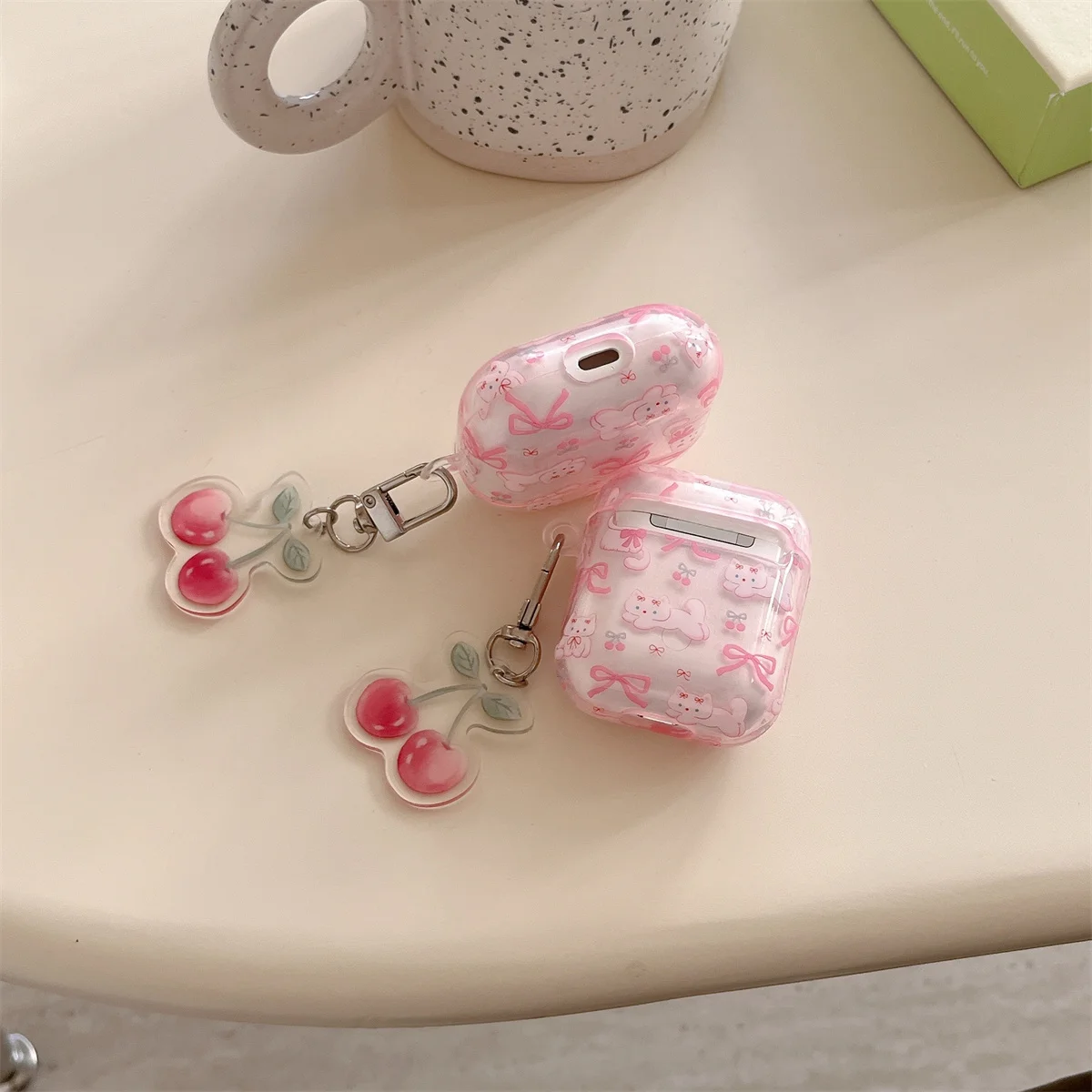 غطاء لسماعات AirPods 4 مع سلسلة مفاتيح الكرز، حافظة براعم الأذن بتصميم قطط كرتونية لطيفة لأجهزة AirPods Pro 2/pro/3rd/2nd/1st