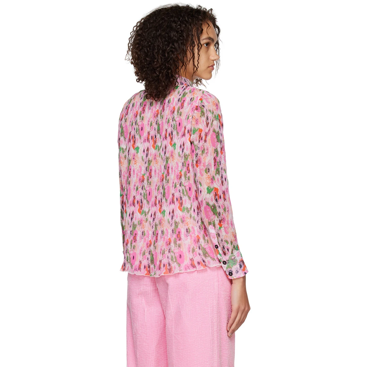 Camisa rosa con estampado Floral para mujer, camisa informal elegante de manga larga con solapa, Tops a la moda para oficina, primavera y verano, 2024