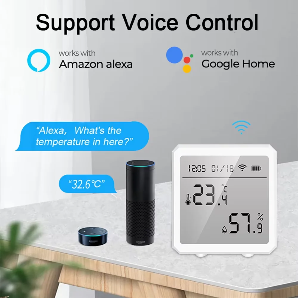 Tuya WiFi Temperature Sensor Smart Humidity Detector With LCD Display Remote Control Indoor Hygrometer Support Alexa Google Home