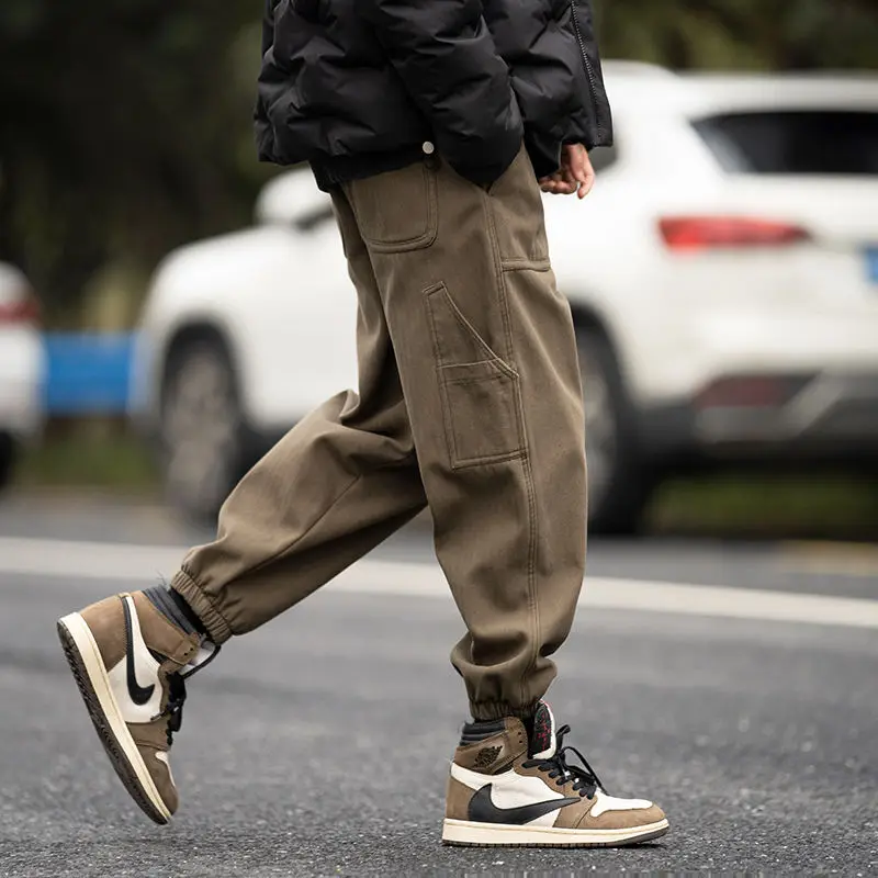 Tight fitting work pants for men in autumn and winter loose and trendy cool and casual pants versatile high street pants