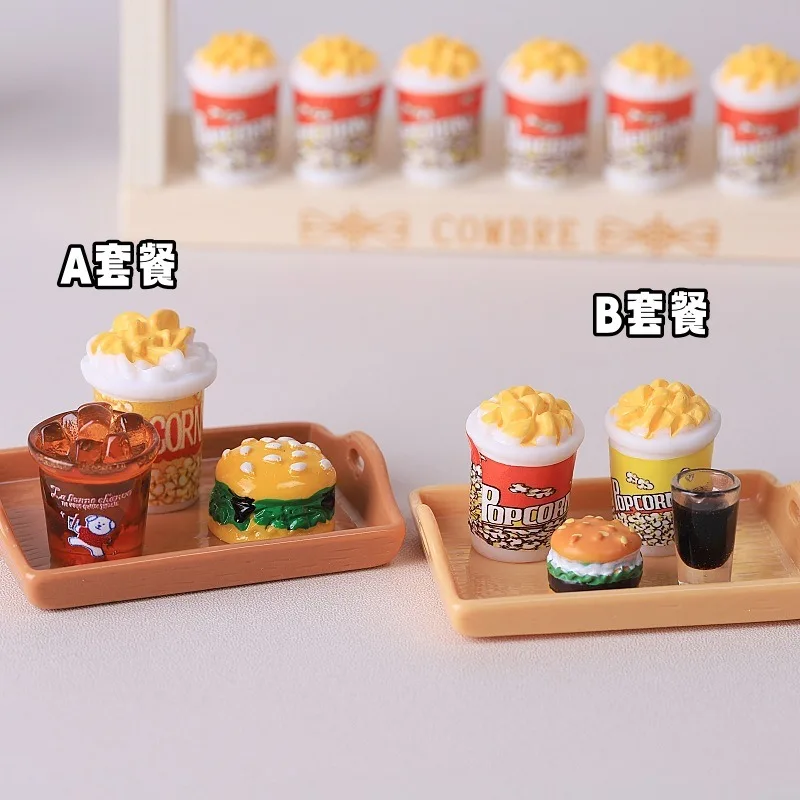 Creative Popcorn Burger Coke Set, Dollhouse Toys, Decorations, Resin Crafts
